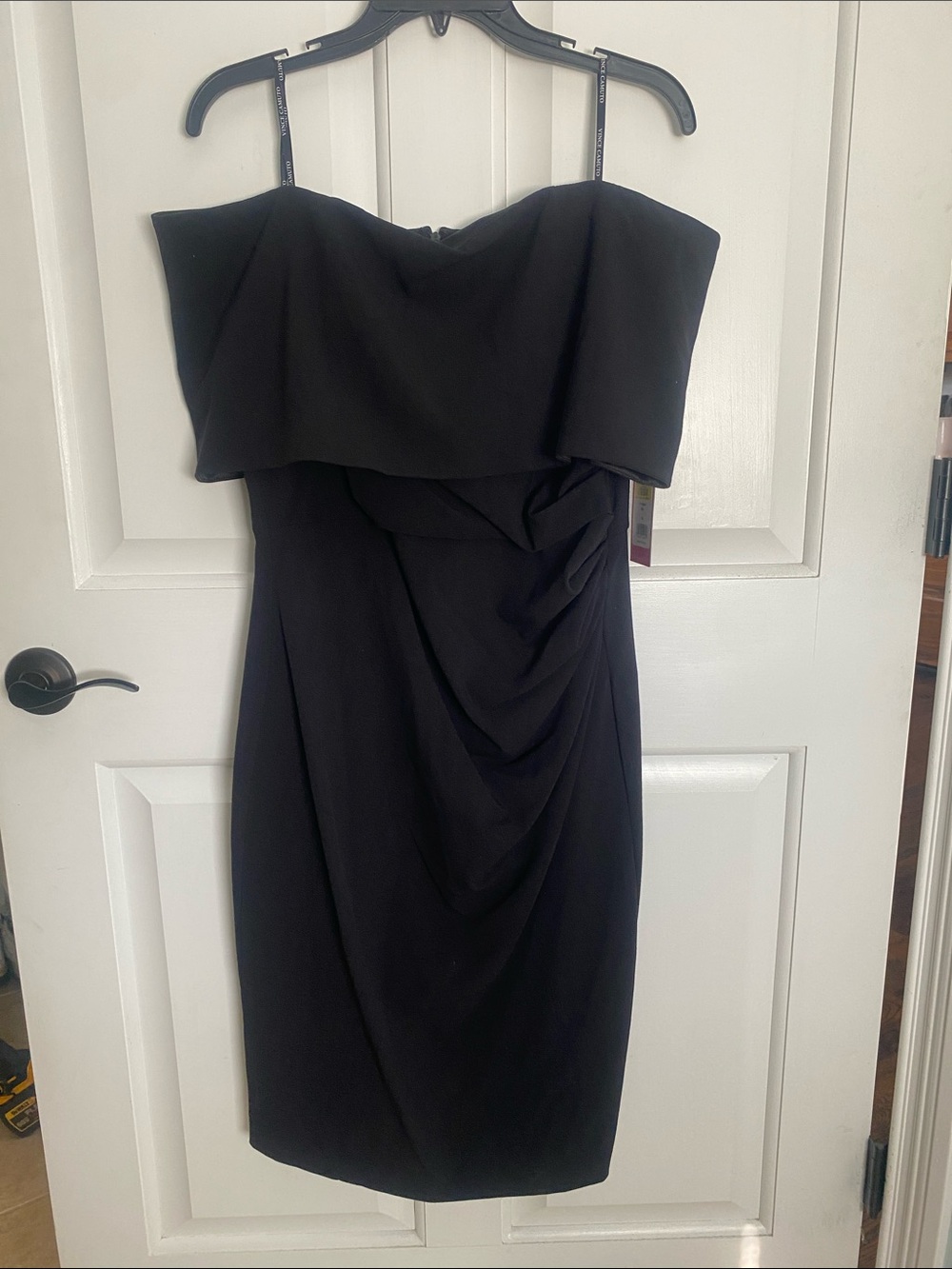 Vince Camuto Black Strapless Cocktail Dress with Draped Front